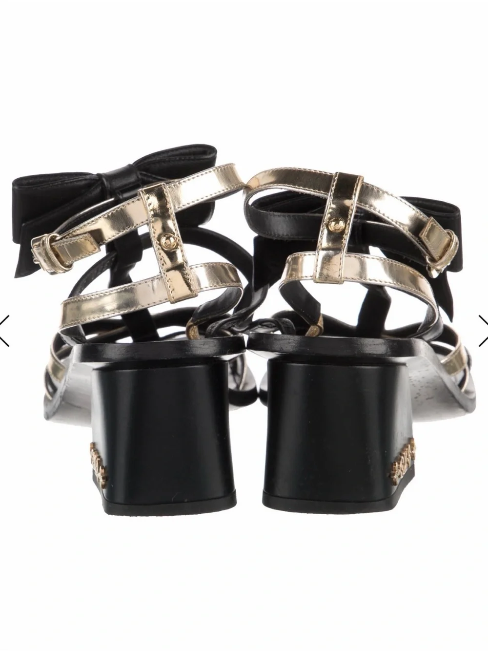 Louis Vuitton Black and Gold Bow T-Strap Block Heel Sandals
